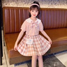 小咕嘟熊童裝女童套裝夏裝兒童套裝星黛露套裙短袖兩件套休閑JK女孩服裝 粉色+包包 130 曬單實拍圖