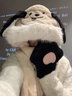 溪谷幽幽小狗耳朵會(huì )動(dòng)哦可愛(ài)毛絨帽子圍巾一體女冬季加厚保暖手套三件套 淺駝（耳朵會(huì )動(dòng)） 曬單實(shí)拍圖