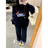 美式復(fù)古軟糯套頭毛衣女秋冬季寬松慵懶風(fēng)高級感小個子針織衫上衣 藏青色 L 曬單實拍圖