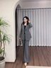 AD拼色西裝外套輕奢職場(chǎng)女裝秋冬新款小西裝套裝灰色職業(yè)裝 灰色西裝 S 曬單實(shí)拍圖