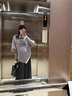 艾珠兒（Aizhuer）法式灰色不規則針織毛衣套裝裙子女2025新款秋冬季穿搭一整套 上衣+半身裙【套裝】 M 曬單實(shí)拍圖