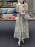 詩丹蕊法式碎花吊帶連衣裙套裝少女夏裝2024新款初中高中學(xué)生背帶長裙子 吊帶裙+襯衣 均碼【可備注碼數(shù)】 曬單實拍圖