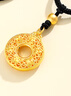 中國(guó)黃金（CHINA GOLD）黃金項(xiàng)鏈女足金花絲平安扣吊墜七夕情人節(jié)禮物送女友老婆 花絲平安扣吊墜金重約1.3g*黑繩 曬單實(shí)拍圖