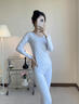 UOSO女士保暖內衣套裝80s莫代爾親膚透氣睡衣薄款秋衣秋褲打底家居服 海島霧藍【蝴蝶結禮盒裝】 L 曬單實(shí)拍圖