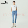哥弟（GIRDEAR）女裝百搭棉質(zhì)親膚九分直筒休閑牛仔褲女1100499 淺藍(lán) 2XL (6碼) 曬單實(shí)拍圖