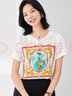 金菊【馬頭印花】雙縐夏季特價短袖上衣100%桑蠶絲真絲連帽真絲T恤女 白色 XL 曬單實拍圖