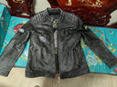 PERCOOL真皮皮衣修身短款機車(chē)皮夾克男款頭層牛皮復古做舊立領(lǐng)皮外套潮流 灰底做舊 (頭層牛皮) XL號(140斤-155斤) 曬單實(shí)拍圖