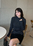 Teenie Weenie小熊女裝戶(hù)外休閑風(fēng)時(shí)髦條紋中領(lǐng)長(cháng)袖T恤貼身打底衫 藏青色 S (160) 曬單實(shí)拍圖