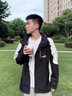 羽絨服男冬季拼色印花連帽保暖情侶上衣男士加絨加厚羽絨服外套 白色 M 曬單實拍圖