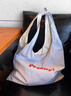 沐霓單肩包大容量條紋字母印花布袋簡(jiǎn)約百搭時(shí)尚托特包女通勤單肩包 白色 曬單實(shí)拍圖