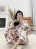 法奈蜜真絲睡衣女長袖套裝 100%桑蠶絲女士高檔秋冬季媽媽款印花家居服 玫瑰粉 M（100%桑蠶絲） 曬單實(shí)拍圖