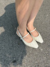 百思圖夏商場(chǎng)新款氣質(zhì)舒適褶皺尖頭后空女瑪麗珍涼鞋TSQ09BH4 米白 36 曬單實(shí)拍圖