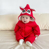 七樂豆嬰兒連體衣服秋冬款棉服男寶寶冬季加絨外出小月齡冬裝新年拜年服 紅色 73 cm 曬單實拍圖
