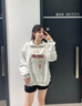 LDBE半拉鏈polo領(lǐng)衛(wèi)衣女2025新款秋冬加絨慵懶高級(jí)感寬松美式復(fù)古上衣 白灰色【秋冬加絨】 XL （110-125斤） 曬單實(shí)拍圖