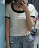 UR2025春季新款女裝時(shí)尚撞色拼接修身U型領(lǐng)短袖T恤UWM450033 淺黃色 M 曬單實(shí)拍圖