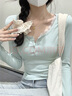 西遇S白色蕾絲拼接長(cháng)袖T恤女2025秋季新款辣妹甜美溫柔性感上衣 藍色 M 曬單實(shí)拍圖