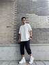 POUM冰絲薄款褲子男秋季港風(fēng)寬松垂感休閑褲男大碼八分褲速干透氣短褲 718-2077深灰色 L (建議130-145斤) 曬單實拍圖