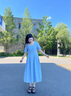 獨(dú)束大碼女裝氣質(zhì)簡約立體花連衣裙女夏裝新款收腰A字中長款裙子 柔和藍(lán) M (尺碼：1) 曬單實(shí)拍圖