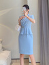 AD職業(yè)裝穿搭氣質(zhì)女神范套裝女時(shí)尚工作服中袖假兩件連衣裙工裝裙 短袖藍色連衣裙 S 曬單實(shí)拍圖