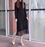 皮爾卡丹（pierre cardin）針織毛衣連衣裙女2026秋冬新款蕾絲洋氣百搭長(cháng)款加絨加厚打底裙子 黑色 不加絨 L 建議100-115斤 曬單實(shí)拍圖