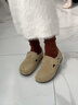 ZHR則則勃肯鞋女冬季復古加絨女鞋舒適軟底套腳毛毛棉鞋 BK128B 卡其 37 曬單實(shí)拍圖