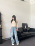 女童直筒牛仔褲秋季2025新款兒童褲子秋裝女孩大童初中生闊腿褲潮 藍色【升級版-加絨加厚款】 150 曬單實(shí)拍圖