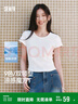 森馬（Semir）短袖t恤女短款修身圓領內搭25夏涼感收腰V領上衣辣妹109325100006 曬單實拍圖