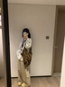 LDBE美式復古長(cháng)袖t恤女秋冬2025新款蝴蝶結字母印花寬松純棉重磅上衣 白灰色 M 曬單實(shí)拍圖