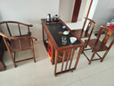 一米色彩移動(dòng)陽(yáng)臺茶桌可折疊家用小戶(hù)型實(shí)木茶幾旋轉茶臺燒水壺一體休閑桌 胡桃色單桌+1圍椅+2月牙椅 1.2米【贈黑色底部上水煮茶器】 曬單實(shí)拍圖