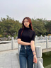 半高領(lǐng)中袖t恤女半袖打底衫內(nèi)搭春夏2024新款修身五分袖上衣短袖 黑色【螺紋半高領(lǐng)】 L【102-114斤】 曬單實(shí)拍圖