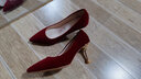 恒獅絲絨酒紅色新娘結婚鞋女2023新款不累腳秀禾主婚紗配禮服高跟單鞋 曬單實(shí)拍圖