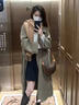 棉致純羊絨雙面毛呢大衣女秋冬季新款中長(cháng)款韓版寬松顯瘦系帶呢子外套 灰駝色純羊毛 【側兜】 L 138-158斤 曬單實(shí)拍圖