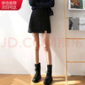 確彤黑色毛呢半身裙女春秋2025新款韓版不規則A字裙顯瘦開(kāi)叉高腰短裙 黑色（自帶內襯） XL 曬單實(shí)拍圖