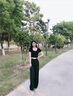 慕瑤雨冰絲闊腿褲女夏季薄款大碼褲子女胖mm寬松顯瘦垂感直筒休閑西褲女 黑色【夏季】 薄款 4XL 建議190-220斤 曬單實(shí)拍圖