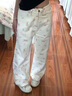 舒翎白色碎花直筒牛仔褲女春秋梨形身材顯瘦高腰寬松百搭休閑闊腿褲子 白色碎花 L 【建議100-120斤】 曬單實(shí)拍圖