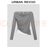 UR2025秋季新款女裝城市度假褶皺拼接蕾絲一字肩T恤UWJ450159# 花灰 (面料微透) S 曬單實(shí)拍圖
