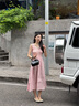范思藍恩夏日背心T恤裙女撞色拼接圓領(lǐng)2024新款內(nèi)搭氛圍感假日連衣裙子 粉白色 S 曬單實拍圖