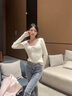 DXOT甜美百搭花邊長(cháng)袖針織衫毛衣蝴蝶結設計感打底衫女秋冬2025新款女 杏色 均碼 【建議120以?xún)取?曬單實(shí)拍圖
