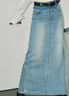 MO&Co.春秋雙腰頭高腰直筒長(cháng)款開(kāi)叉破洞牛仔半身裙摩安珂 牛仔淺藍色 M 165 曬單實(shí)拍圖