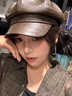 DALYKATE德國顯臉小PU皮質(zhì)八角帽女2026新款海軍貝雷帽英倫復古報童帽子 茶墨黑 均碼 可調節（54-58cm） 曬單實(shí)拍圖