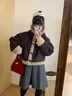 艾柔丹2026冬季新款保暖皮毛一體連帽仿羊羔毛外套女裝短款夾克機車(chē)服 深咖色 S 曬單實(shí)拍圖