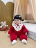 班喜迪嬰兒衣服秋冬裝嬰幼兒連體衣寶寶百天周歲禮服加絨哈衣冬季外出服 紅色 80cm 曬單實(shí)拍圖