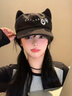 趣木也卡通貓耳朵棒球帽可愛(ài)甜妹明日香帽子刺繡二次元Y2K鴨舌帽顯臉小 貓耳棒球帽黑色 曬單實(shí)拍圖