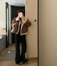 亦谷美拉德皮毛一體短款外套女士春秋季2025新款爆款仿羊羔毛上衣 咖色 S 曬單實拍圖