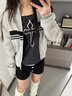 DXOT韓系灰色拉鏈條紋毛衣女春秋2025新款早秋季短款針織開衫外套上衣 上衣 M 45-55kg 曬單實(shí)拍圖