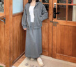 對白（DUIBAI）【AN大碼系列】松弛感連帽衛衣套裝冬季胖mm休閑外套半身裙一整套 深灰色 L 建議體重125-135 曬單實(shí)拍圖
