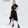 sdeer女裝圓領(lǐng)字母印花收腰短袖連衣裙S21281244 黑色/91 S 160 曬單實(shí)拍圖
