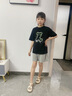 可可鴨（QQ DUCK）童裝兒童短袖T恤女童夏裝汗衫學生青少年衣服小熊T黑色；150 曬單實拍圖