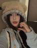 曇蓓漫毛絨帽子秋冬季女可愛(ài)小熊毛茸茸護耳針織雷鋒帽戶(hù)外旅游登山防風(fēng) 小熊耳朵球球帽【卡其】保暖護耳 頭圍：55-58cm 曬單實(shí)拍圖