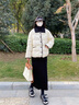 韓璐嬌（hanlujiao）秋冬連衣裙2024新款女裝搭配一整套高級感小香風(fēng)減齡穿搭套裝裙子 米白棉服外套+黑色呢子裙 M 【96-108斤】 曬單實(shí)拍圖